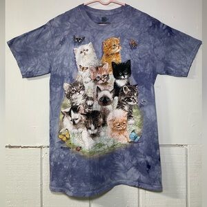 The Mountain Purple Tie Dye Kitten Cat Collage T-shirt Unisex Size M Cotton